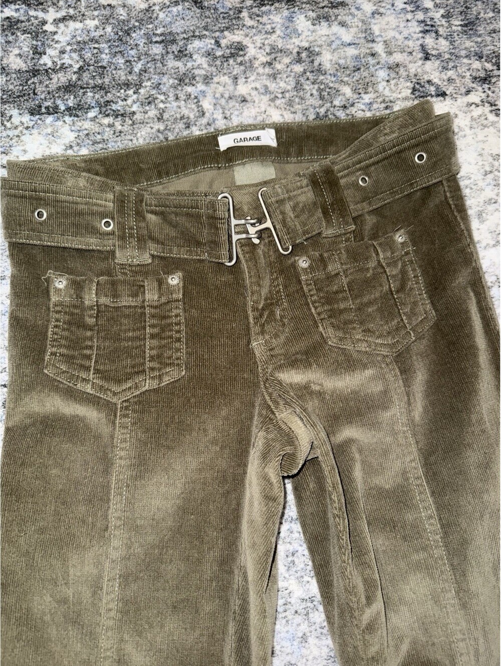 Garage Womens Size 3 Olive Corduroy Flare Pants Belted Y2K Low Rise